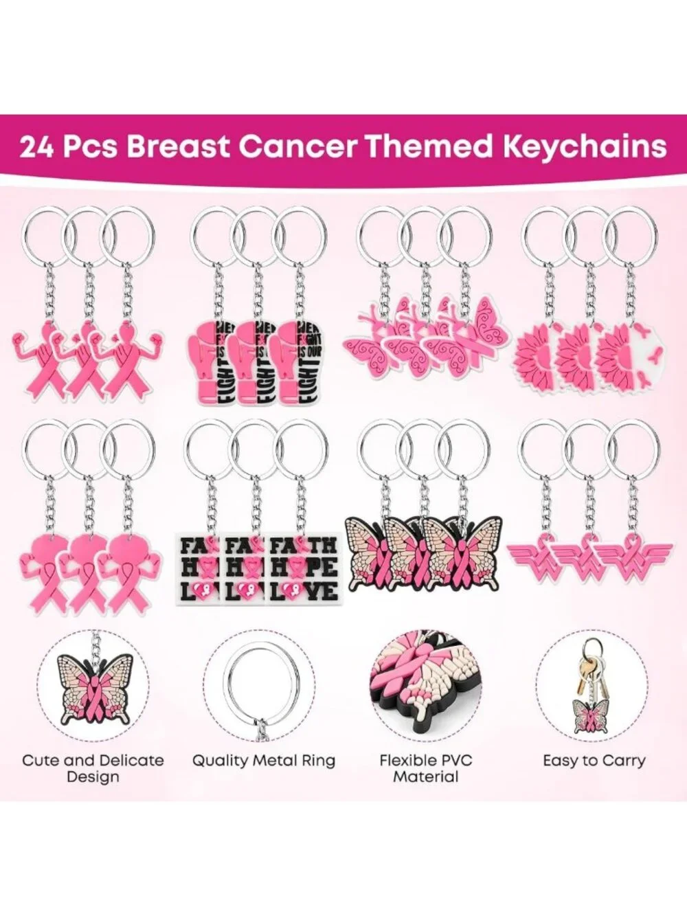 96 Pcs Breast Cancer Awareness Gifts Set - Pink Ribbon Pens, Bookmarks